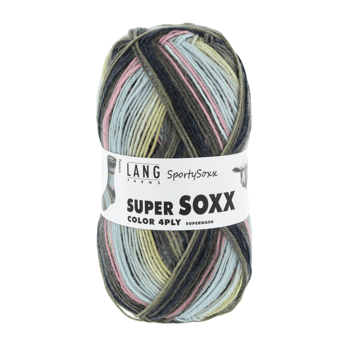 Lang Yarns Sock Yarn Light Blue / Rose / Lime - Tennis LANGYARNS | Sock Yarn | SUPER SOXX COLOUR | 4-Ply | 901