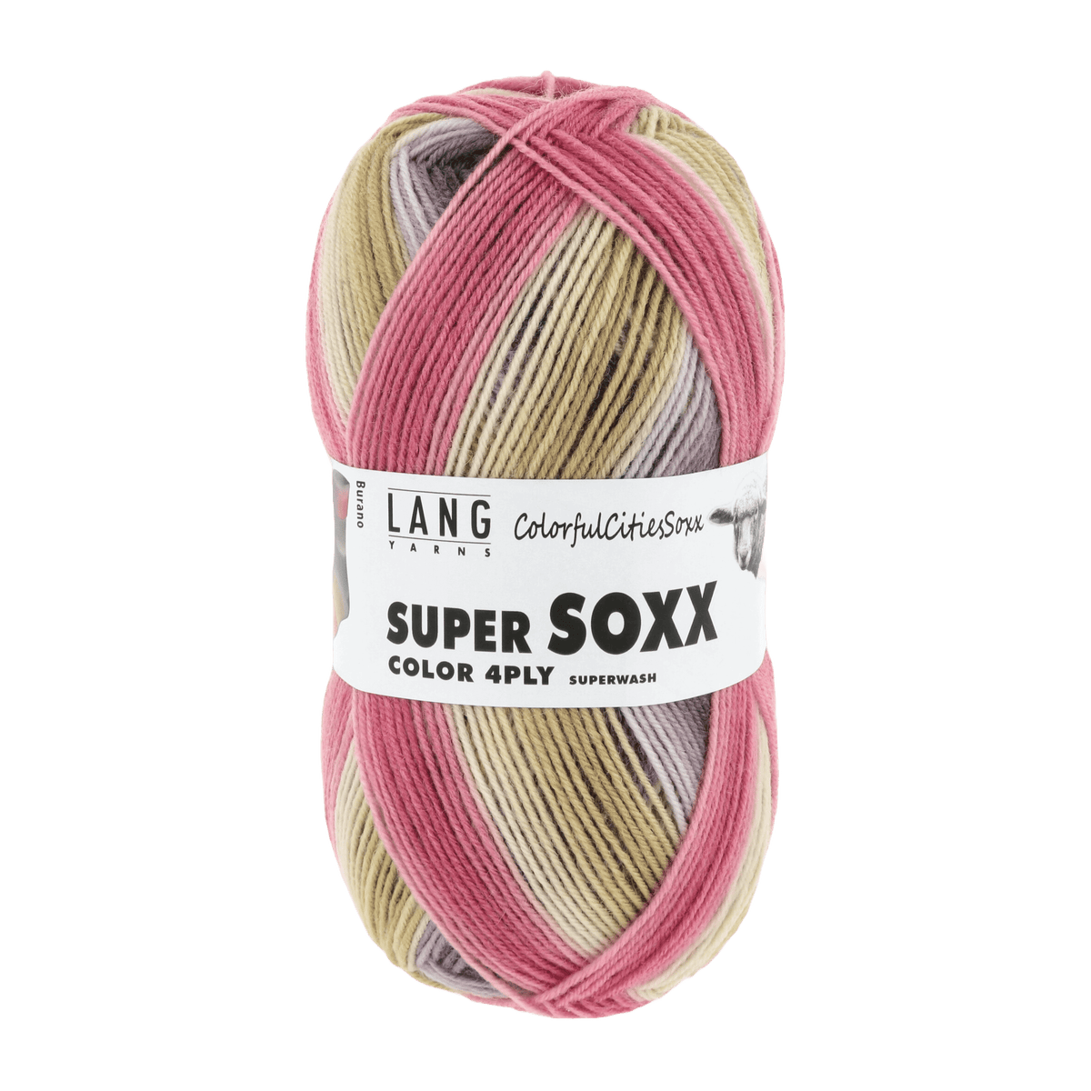 Lang Yarns Sock Yarn Olive / Lilac / Pink - Burano LANGYARNS | Sock Yarn | SUPER SOXX COLOUR | 4-Ply | 901