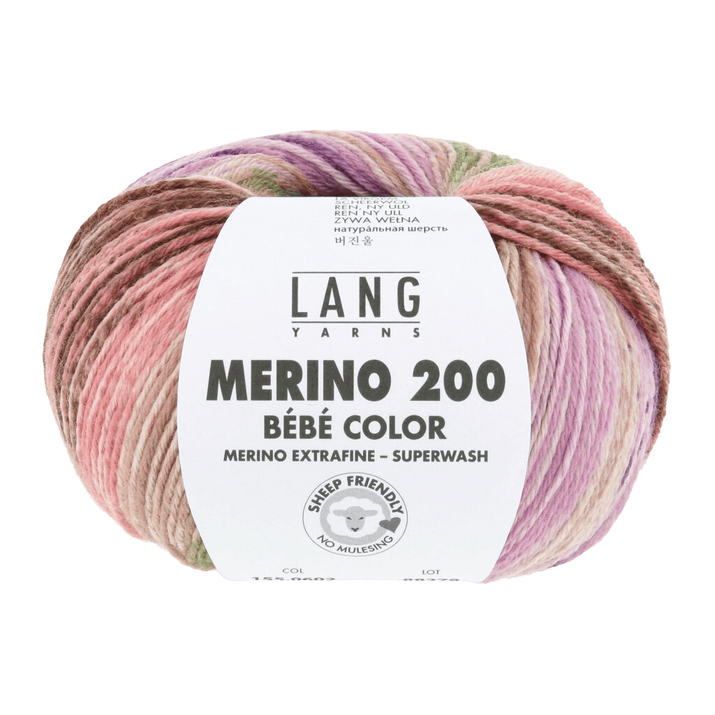 LANGYARNS Baby Wool Violet / Flamingo / Grass LANGYARNS | Merino 200 Bébé Colour | 4 Ply | 155
