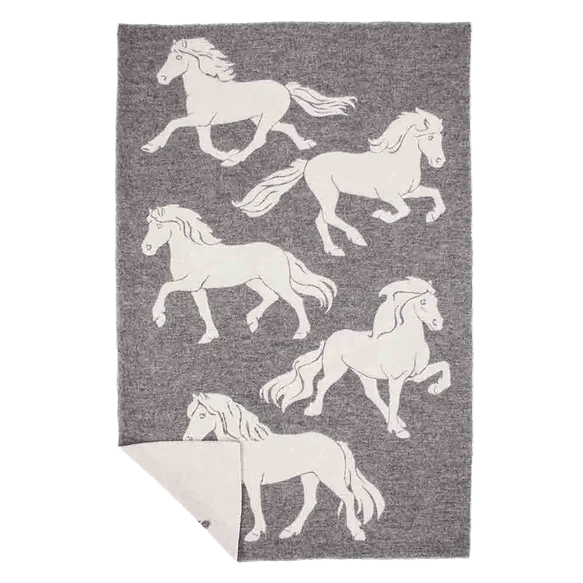 LOPI Blanket Grey Horses 140 x 210cm | 0103 Lopi | Hestateppi Blanket