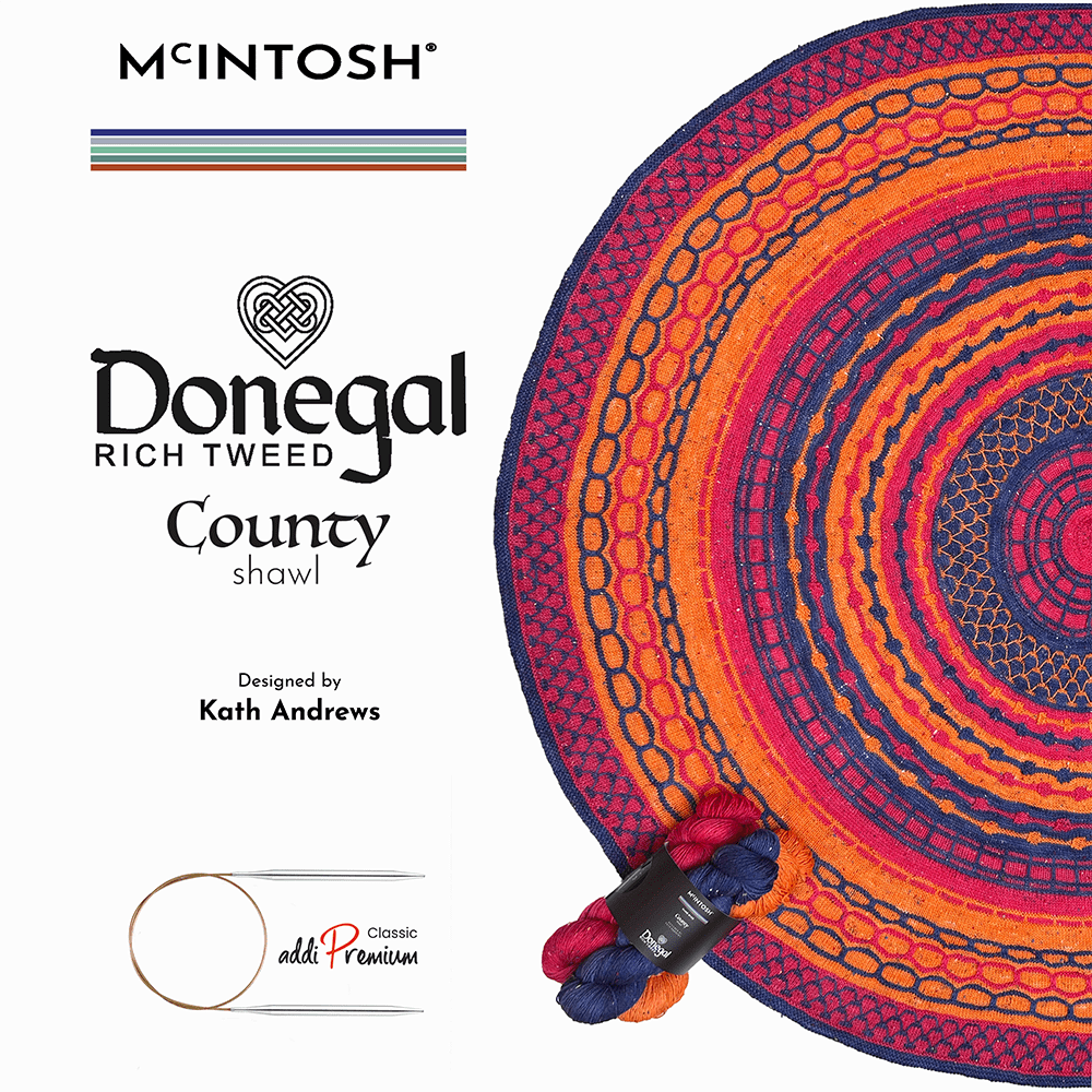 McIntosh knitting pattern 2. Great Craic an Tall Yarns / Yes County Shawl | Donegal Rich Tweed 4-Ply | by Kath Andrews