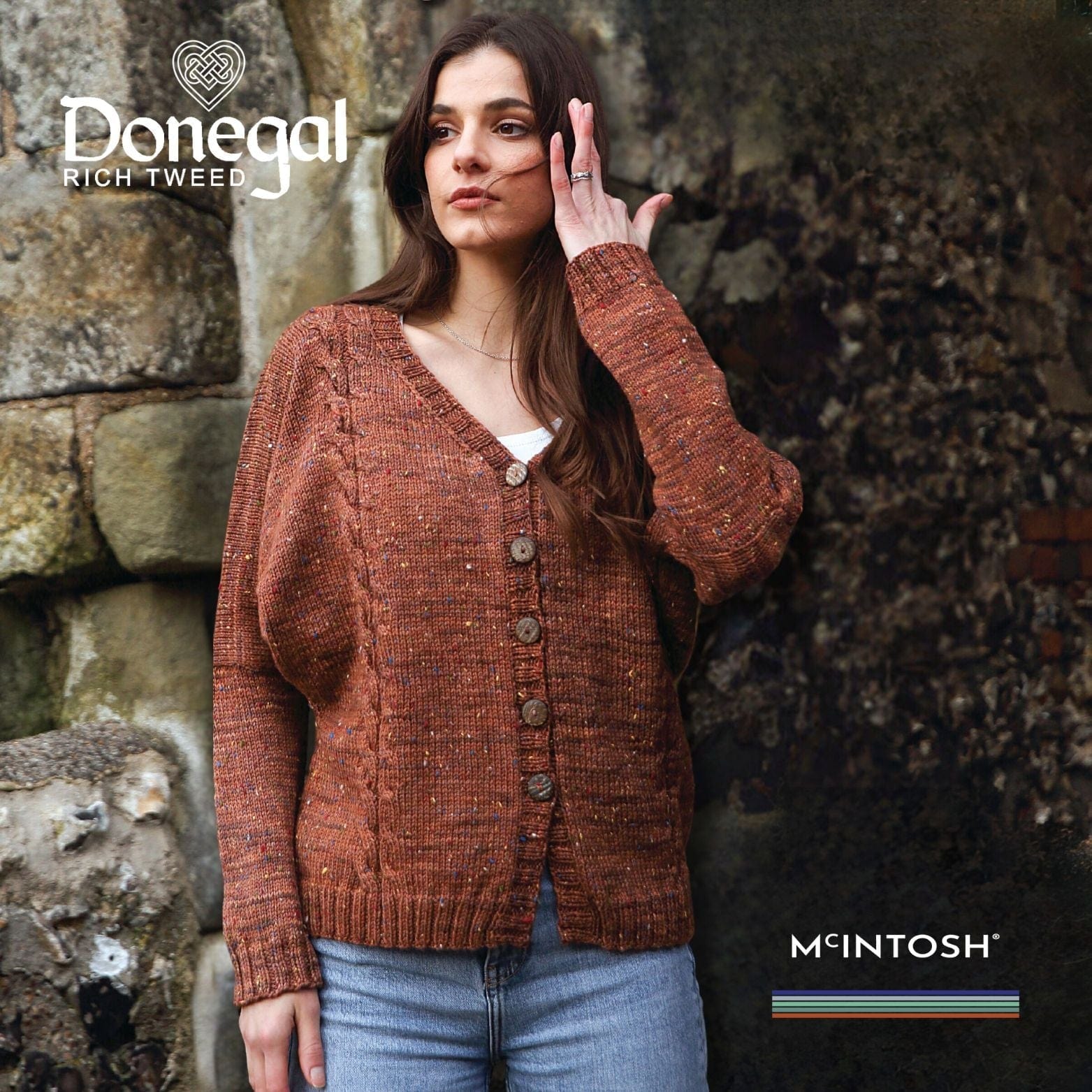 McIntosh wool Macchiato Cardigan - Donegal Rich Tweed Mindful Knitting Kit in DK