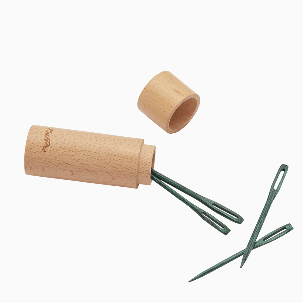 The Mindful Collection | Teal Wooden Darning Needles in Beech Wood Container