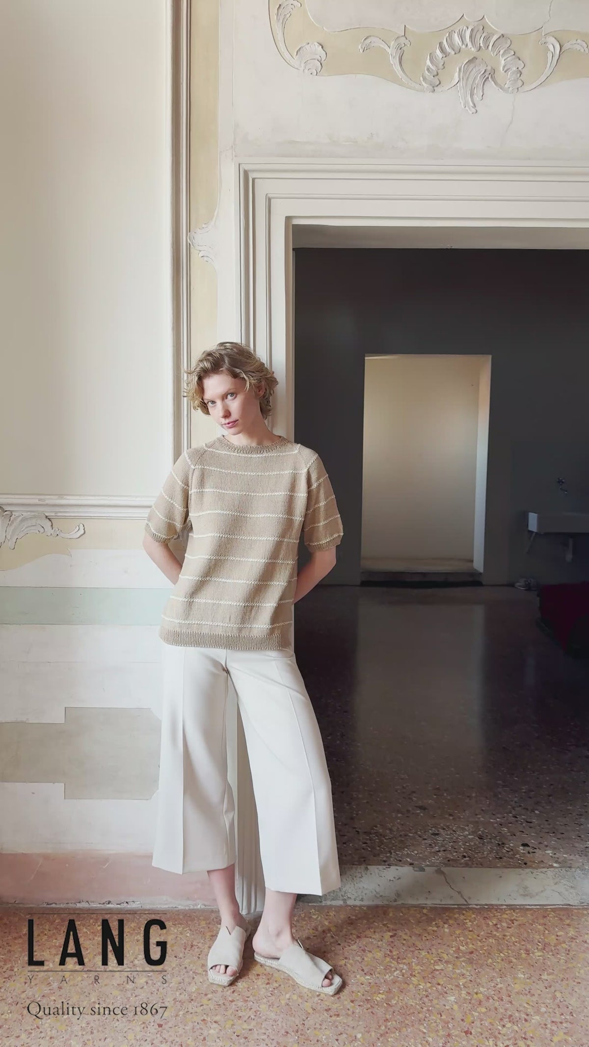 BARBARA Short-sleeve Sweater Pattern Kit in BABY COTTON NATURALLY COLOURED by LANGYARNS | Punto 92-005