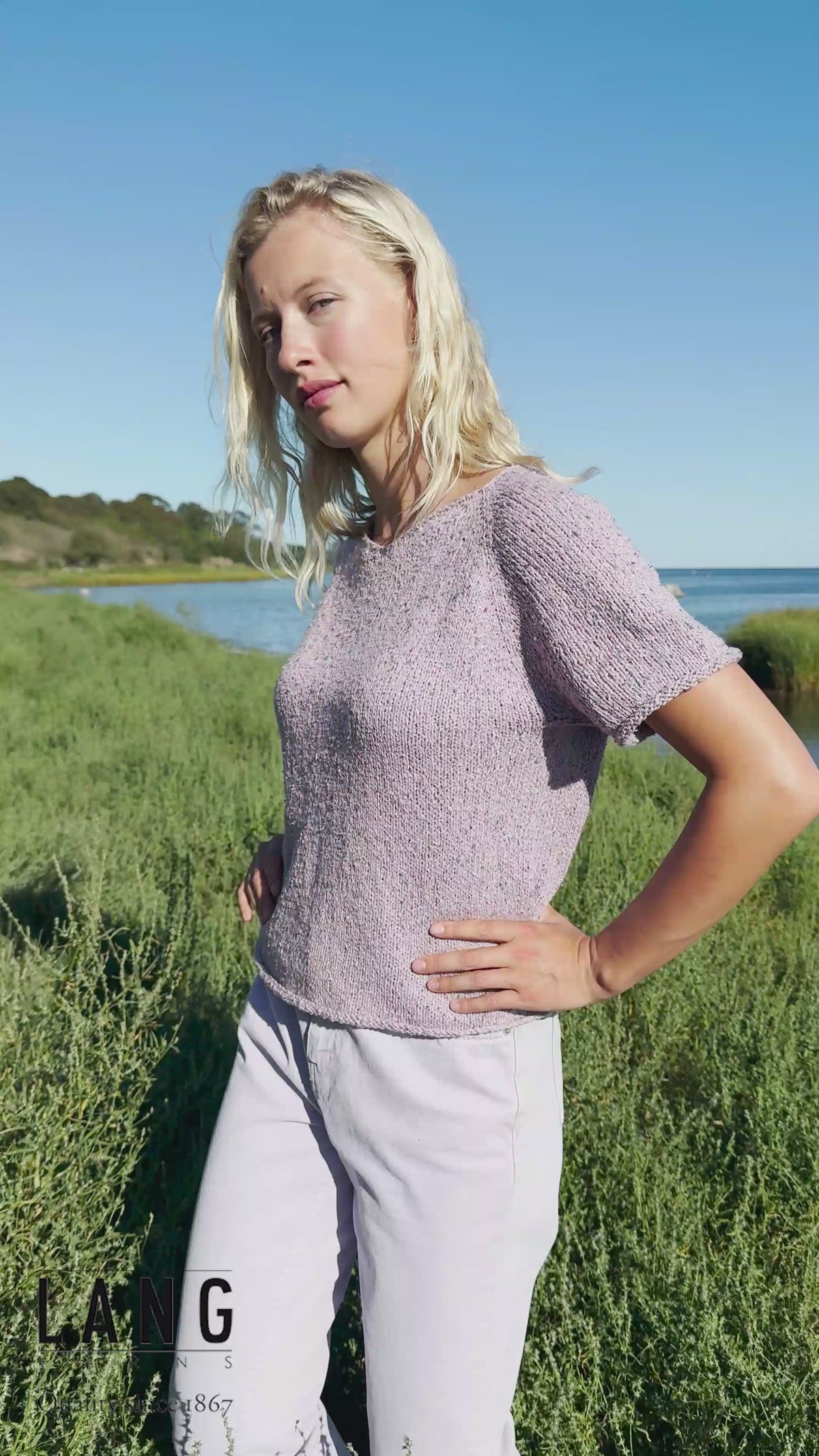 CHRISTINE Top-down Short-sleeve Sweater Pattern Kit in COTTON TWEED by LANGYARNS | Punto 90-008
