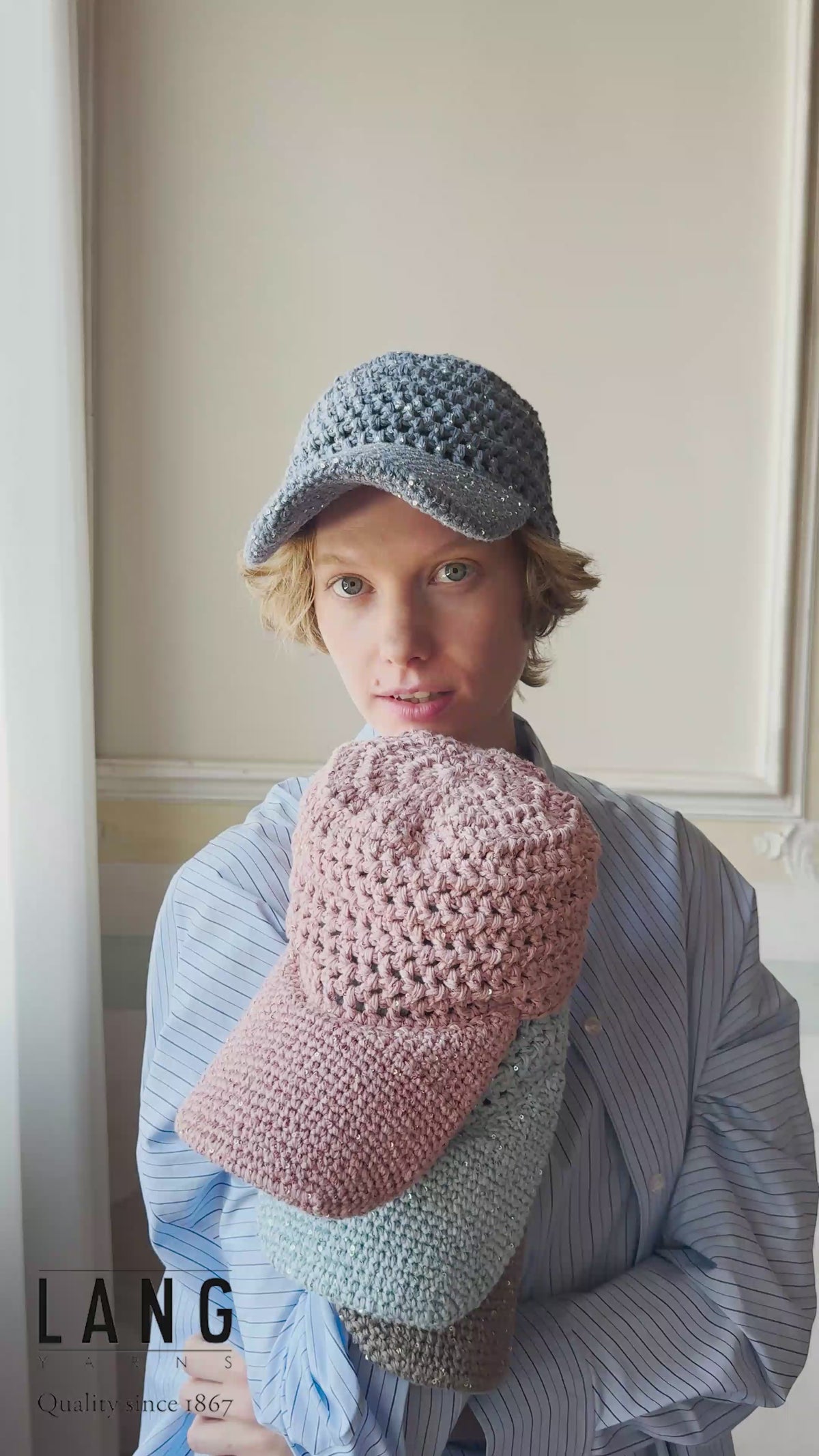BEA Crochet Hat Pattern Kit in BABY COTTON & PAILLETTES by LANGYARNS | Punto 92-007