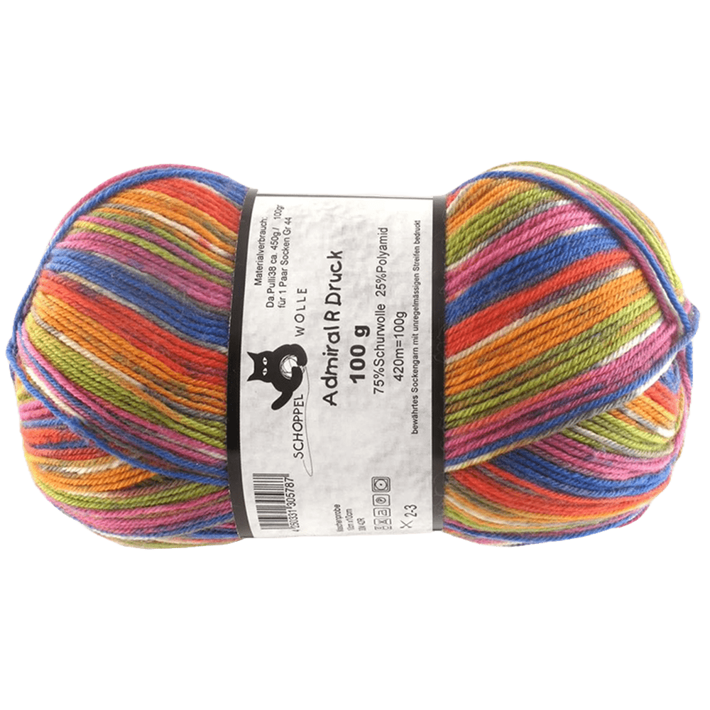 Schoppel Wolle Yarn Orange Red Blue SCHOPPEL | Sock Yarn | Admiral R Druck | 1566R