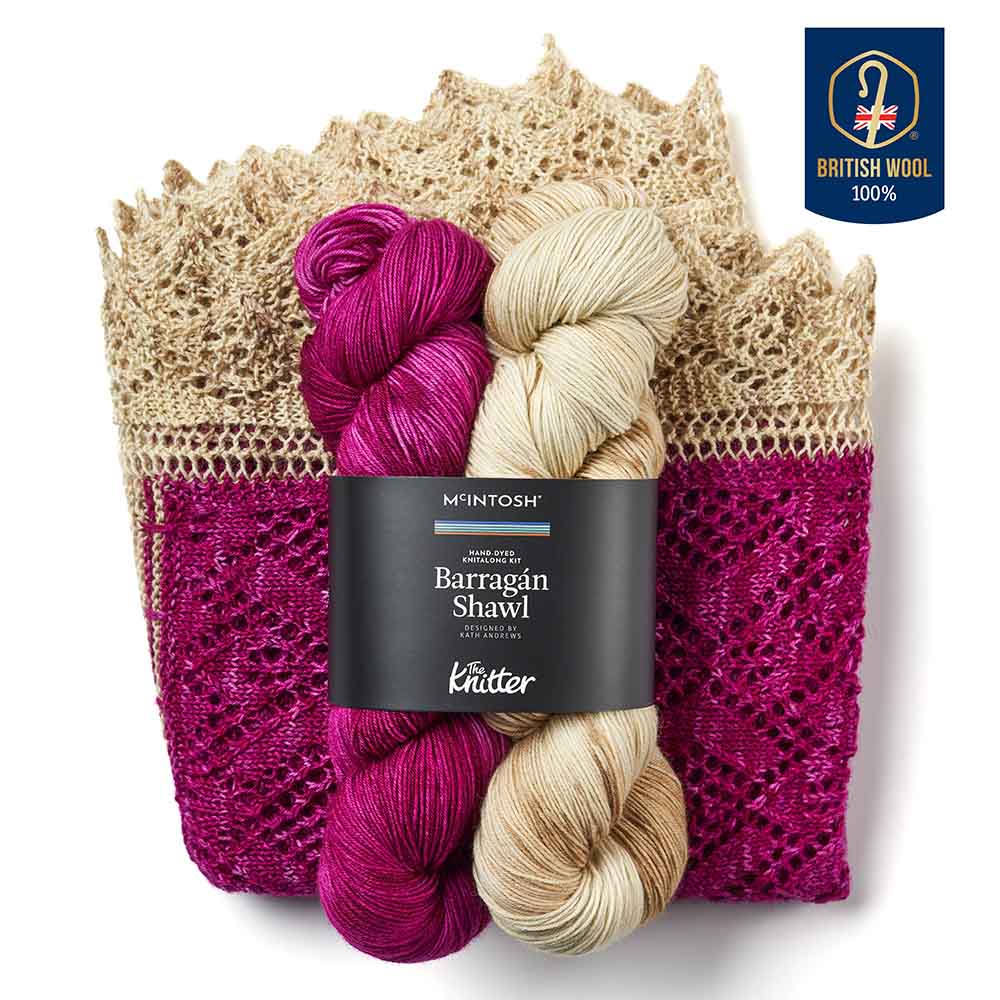 McIntosh knitting pattern 4. McIntosh British BFL Wool Kit & Tote Bag & Pattern & Knitting Needles Barragán Shawl | The Knitter Magazine Knitalong by Kath Andrews