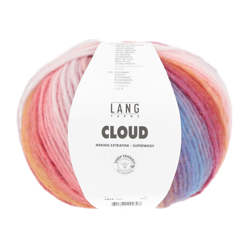 A colorful yarn ball with the name Cloud on it.